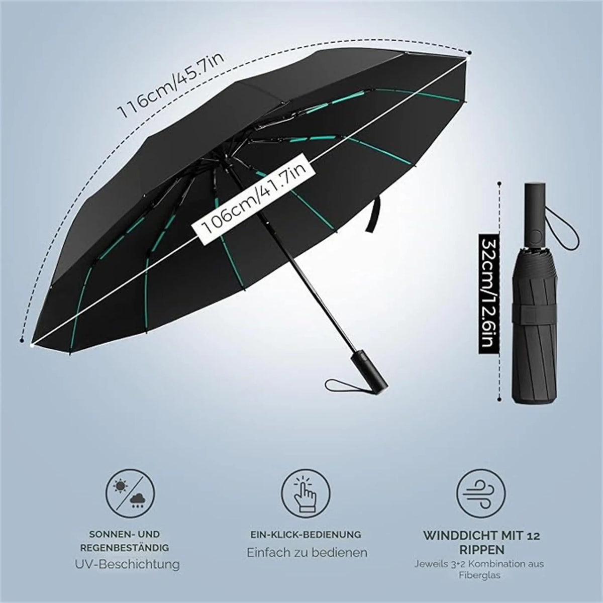 Compact Folding Pocket Umbrella with Reinforced 144-Rib Frame for All-Weather Coverage – Travel, Commute, Office & Car Use | Thomler