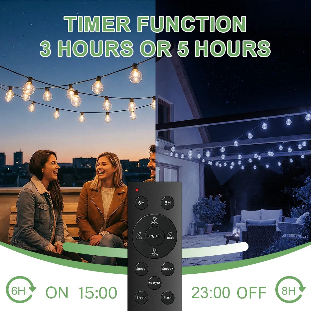 Remote-Controlled Globe String Lights with Dimming Function – Weather-Resistant LED Outdoor Lighting for Patio, Backyard, Wedding & Party | Thomler