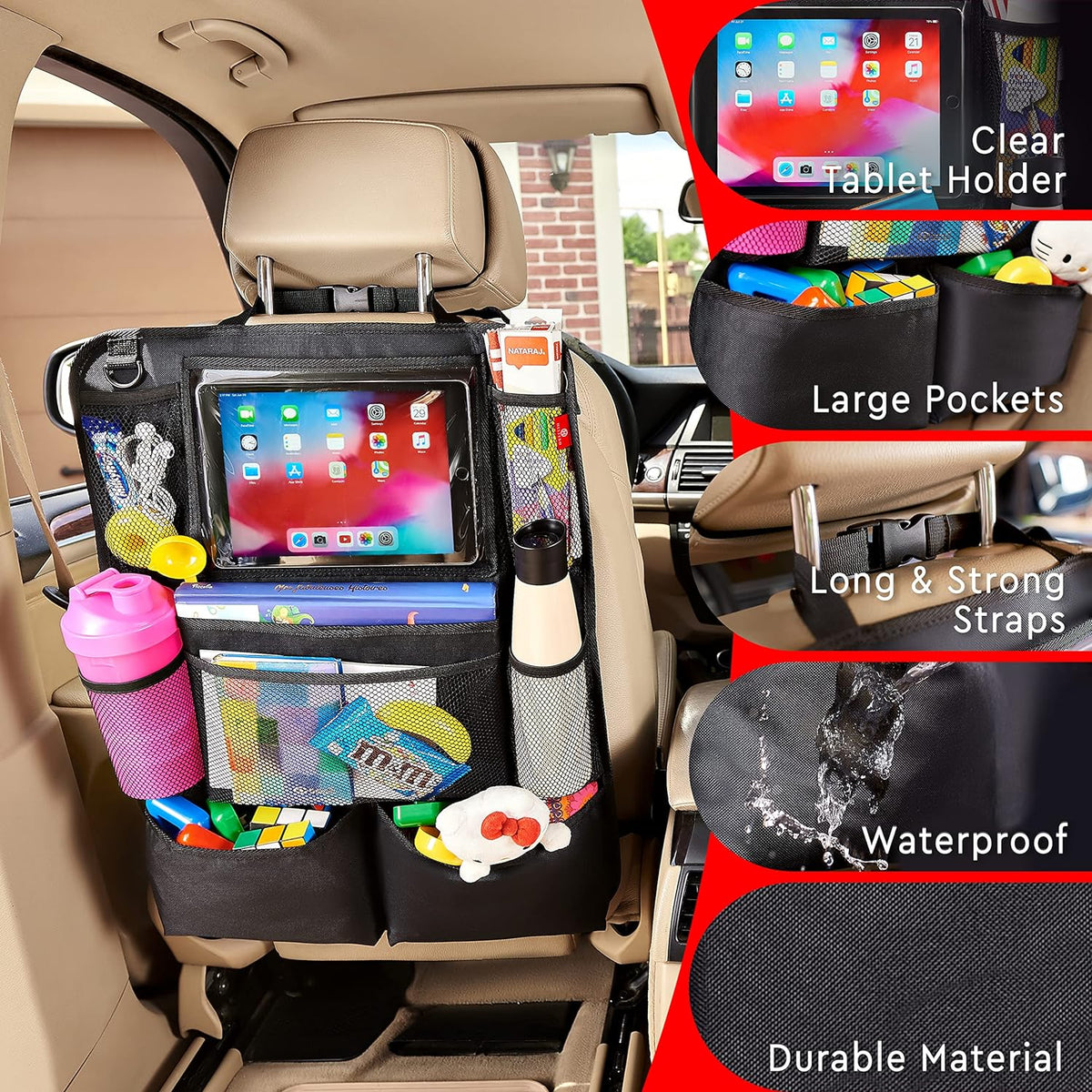 Dual-Pocket Vehicle Seatback Storage with Transparent Screen Sleeve for Road Trips | Thomler
