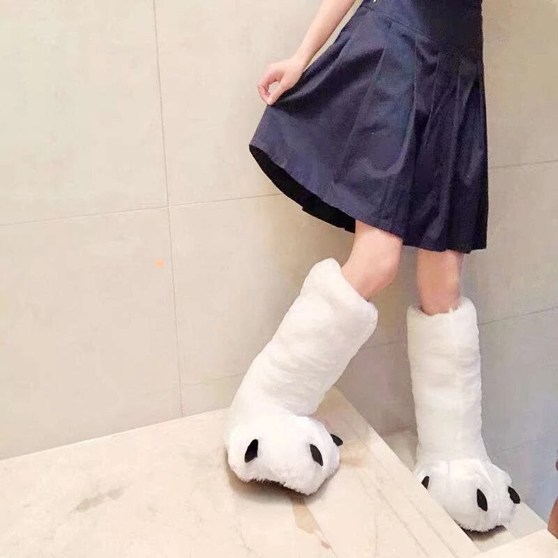 Plush Bear Paw Slippers – Soft Faux Fur House Shoes with Non-Slip Sole for Indoor & Outdoor Wear, Unisex Winter Footwear | Thomler