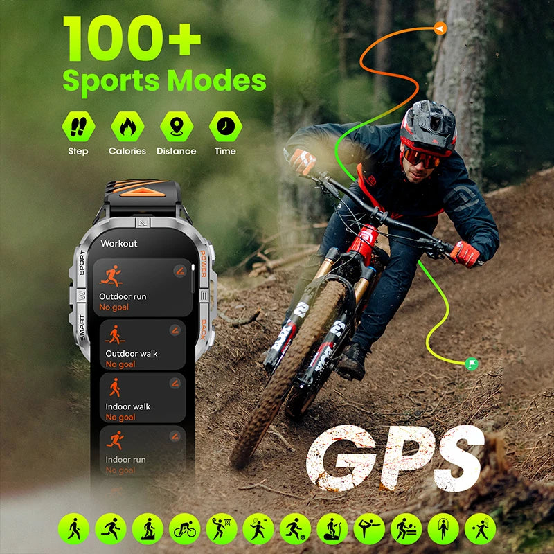 Outdoor GPS Fitness Smartwatch with AMOLED Display, Compass, Built-In Flashlight & Heart Rate Monitor for Hiking & Running | Thomler