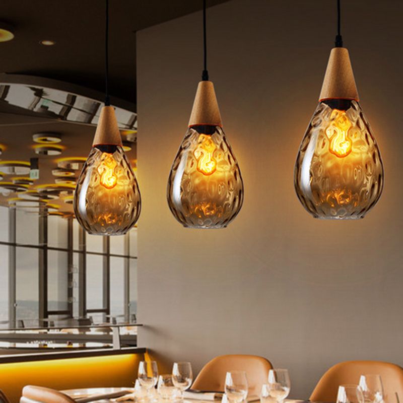 Pendant Light Glass Wood E26 Indoor Dining Room Kitchen Island Hanging Ceiling Lamp Adjustable Cord Vintage Modern | Thomler