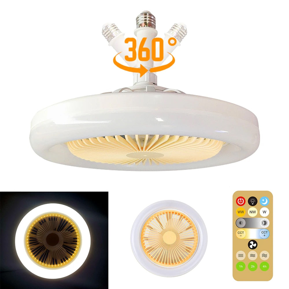 E27 Ceiling Fan Light with Remote, Adjustable Airflow & LED Dimming, 360° Rotation for Living Room, Bedroom | Thomler
