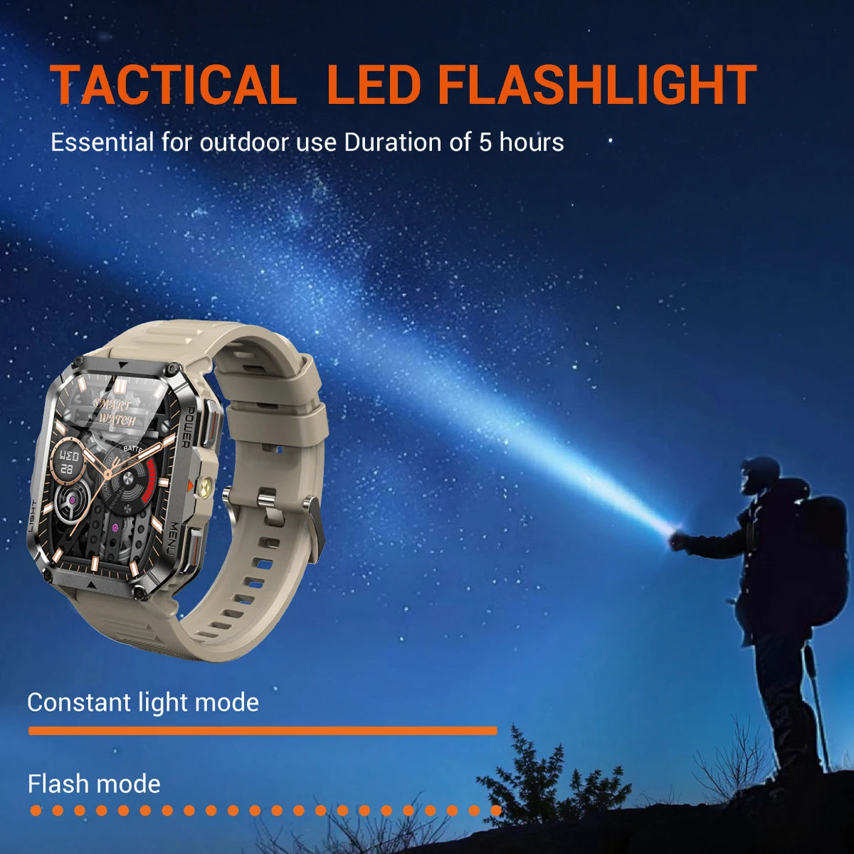 Tactical GPS Fitness Tracker with Voice Control & Built-In Flashlight for Hiking, Running & Outdoor Adventures | Thomler