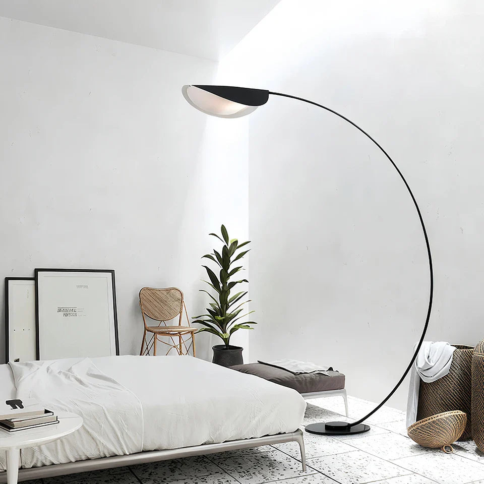 Floor Lamp Acrylic Leaf Shade 3 Colour Dimmable Black Living Room Reading Light Curved Arc Lamp | Thomler