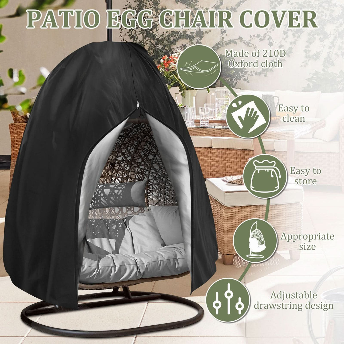 Waterproof Patio Swing Chair Protector – All-Weather Egg Seat Shield for Outdoor Furniture | Thomler