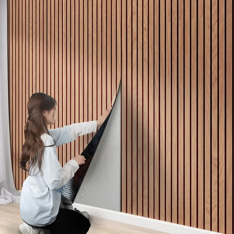 Wall Panel PVC Wood Look 40.0 cm x 300.0 cm Peel Stick Living Room Bedroom Slatted Wall Covering Waterproof Decorative Panels | Thomler