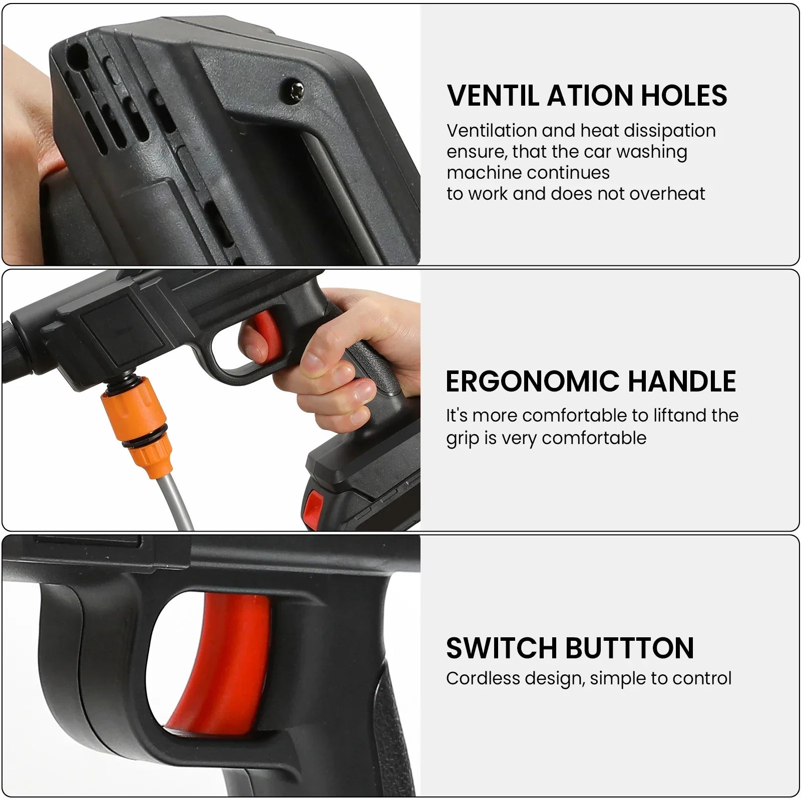 Pressure Washer Plastic Cordless Lithium Battery Black Car Patio Garden Cleaning Portable Jet Washer Spray Gun | Thomler