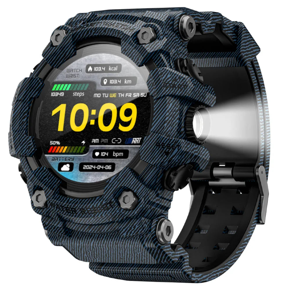Rugged Fitness Tracker Watch 1.3-inch HD Touchscreen 100+ Sport Modes Bluetooth Calling Heart Rate Sleep Monitor IP68 Waterproof 15-Day | Thomler