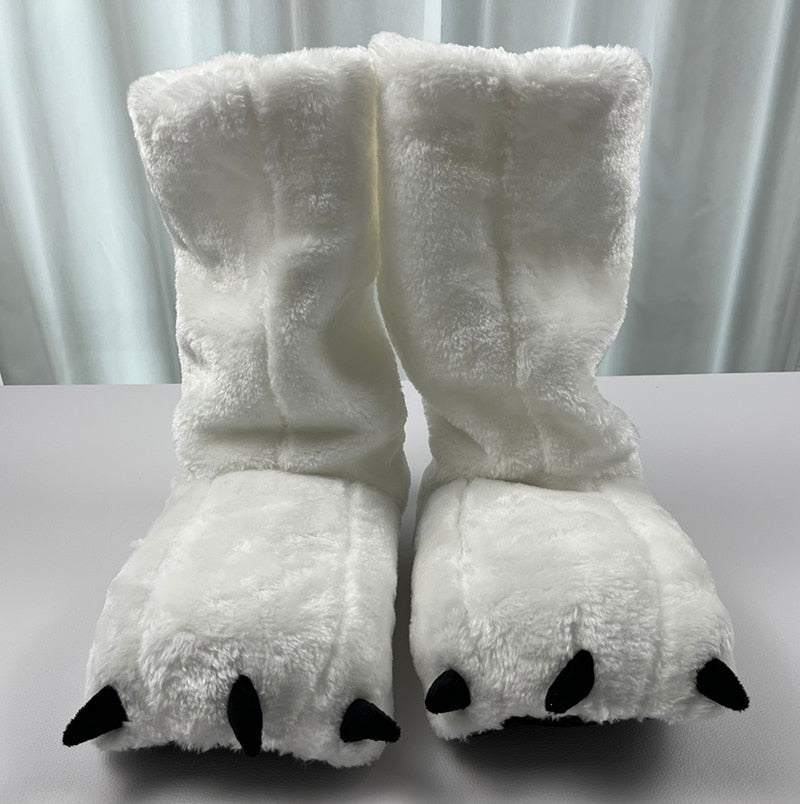 Plush Bear Paw Slippers – Soft Faux Fur House Shoes with Non-Slip Sole for Indoor & Outdoor Wear, Unisex Winter Footwear | Thomler