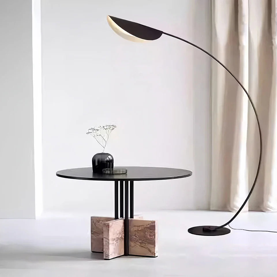 Floor Lamp Acrylic Leaf Shade 3 Colour Dimmable Black Living Room Reading Light Curved Arc Lamp | Thomler