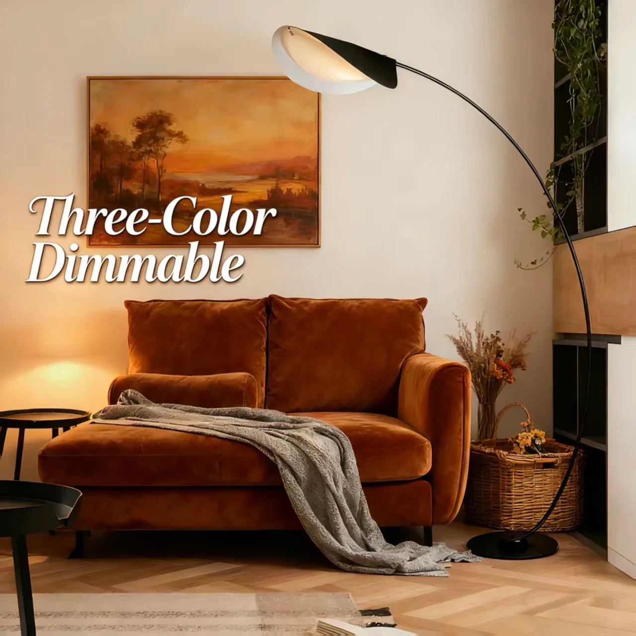 Floor Lamp Acrylic Leaf Shade 3 Colour Dimmable Black Living Room Reading Light Curved Arc Lamp | Thomler