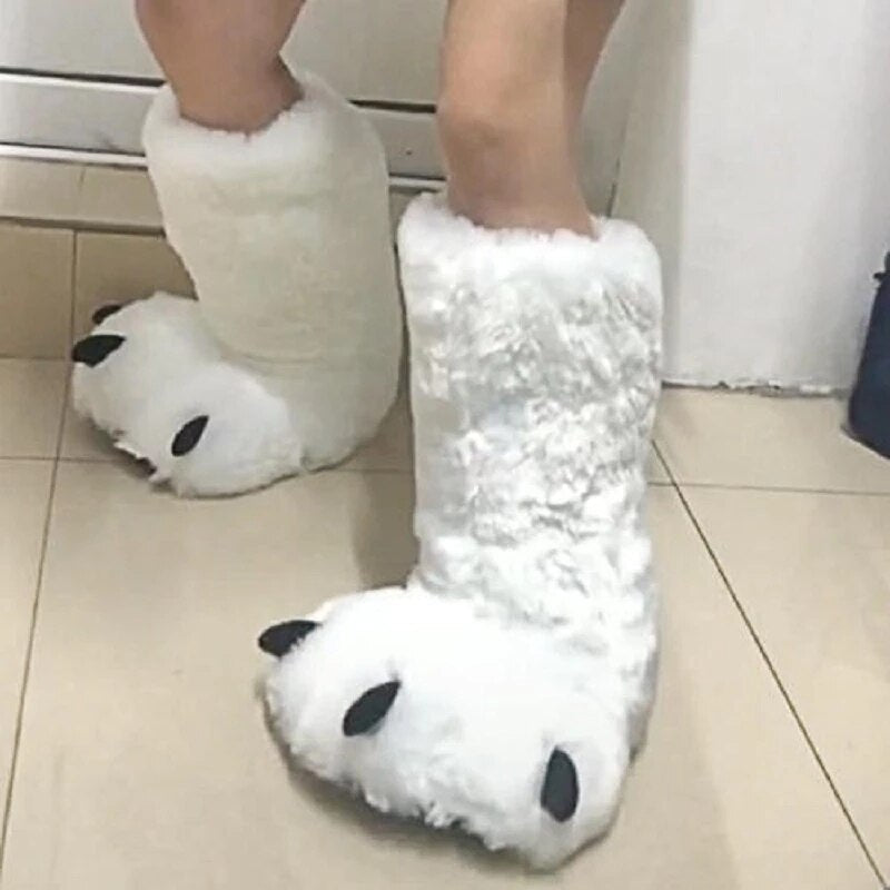Plush Bear Paw Slippers – Soft Faux Fur House Shoes with Non-Slip Sole for Indoor & Outdoor Wear, Unisex Winter Footwear | Thomler