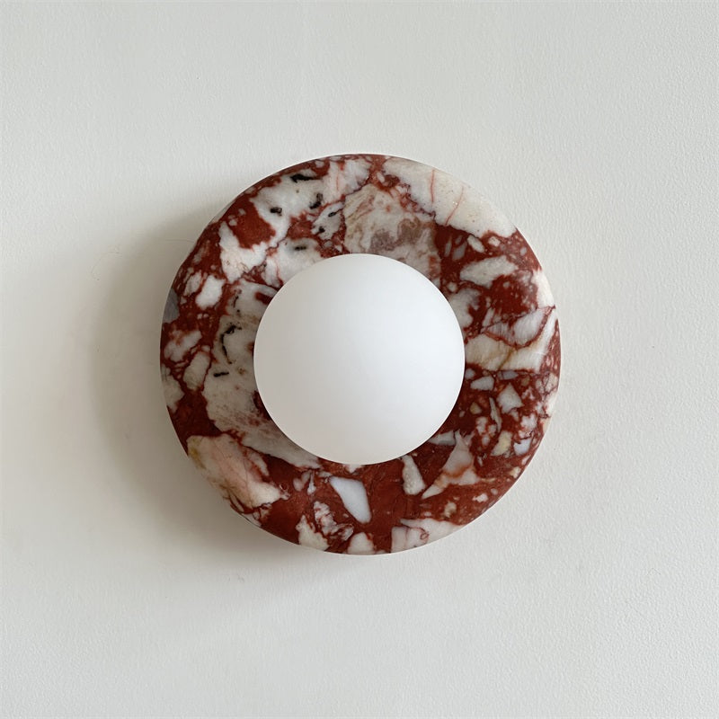 Round Glass Wall Sconce with Curved Marble Backplate for Living Room, Bedroom & Hallway – Hardwired Modern Indoor Light Fixture | Thomler