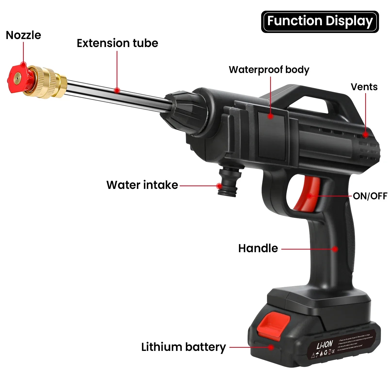 Pressure Washer Plastic Cordless Lithium Battery Black Car Patio Garden Cleaning Portable Jet Washer Spray Gun | Thomler