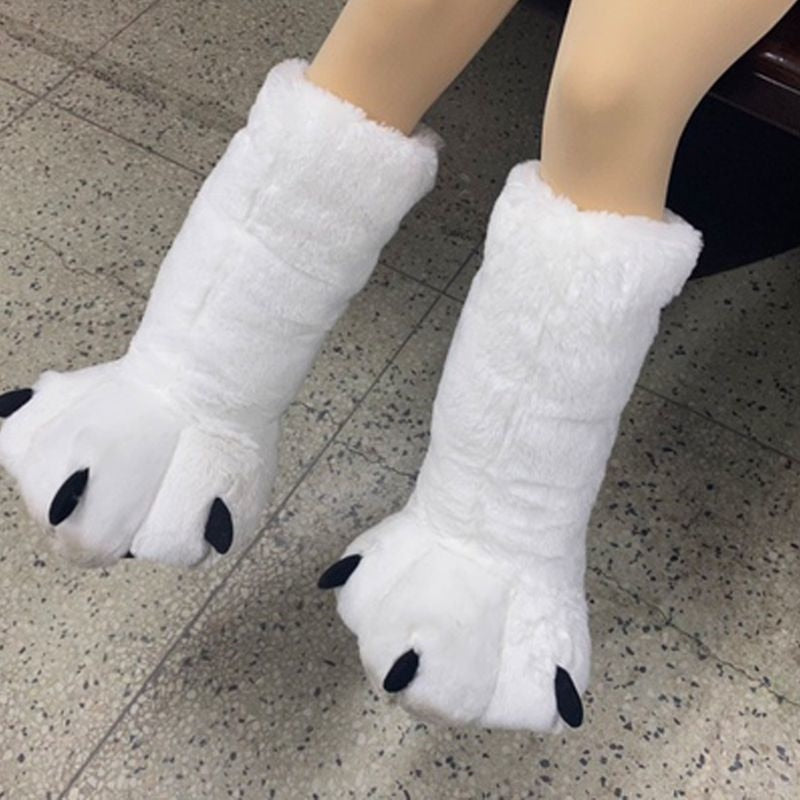 Plush Bear Paw Slippers – Soft Faux Fur House Shoes with Non-Slip Sole for Indoor & Outdoor Wear, Unisex Winter Footwear | Thomler