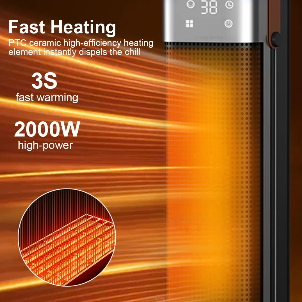 2000W Tower Space Heater with Realistic Flame Effect, Digital Touch Controls & Remote, 12-Hour Timer, Portable Electric Heating for | Thomler