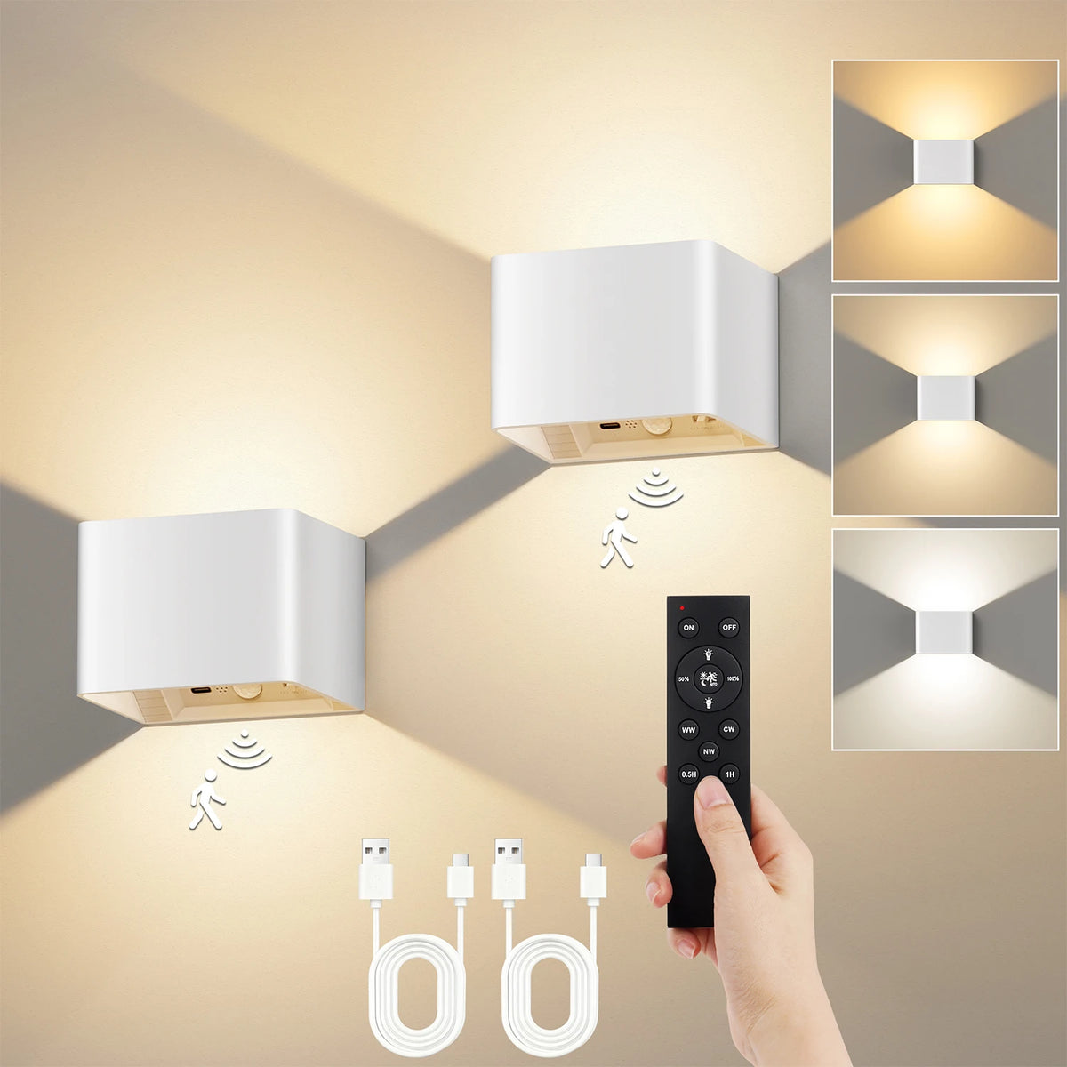 Battery-Operated Motion-Sensing Wall Light with Remote Control – Dimmable LED Sconce in 3 Light Modes for Hallways, Bedrooms & Bathrooms | Thomler