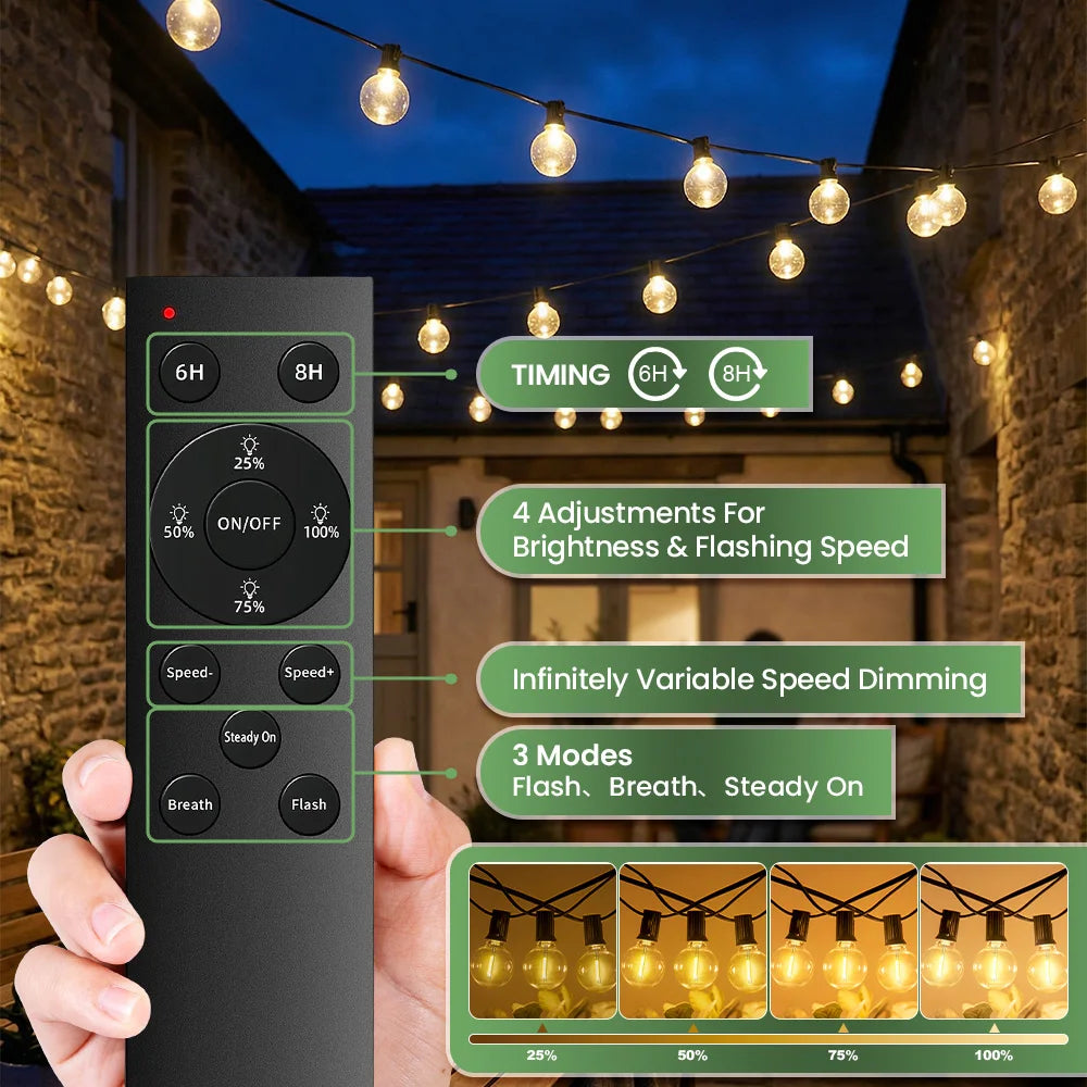 Remote-Controlled Globe String Lights with Dimming Function – Weather-Resistant LED Outdoor Lighting for Patio, Backyard, Wedding & Party | Thomler