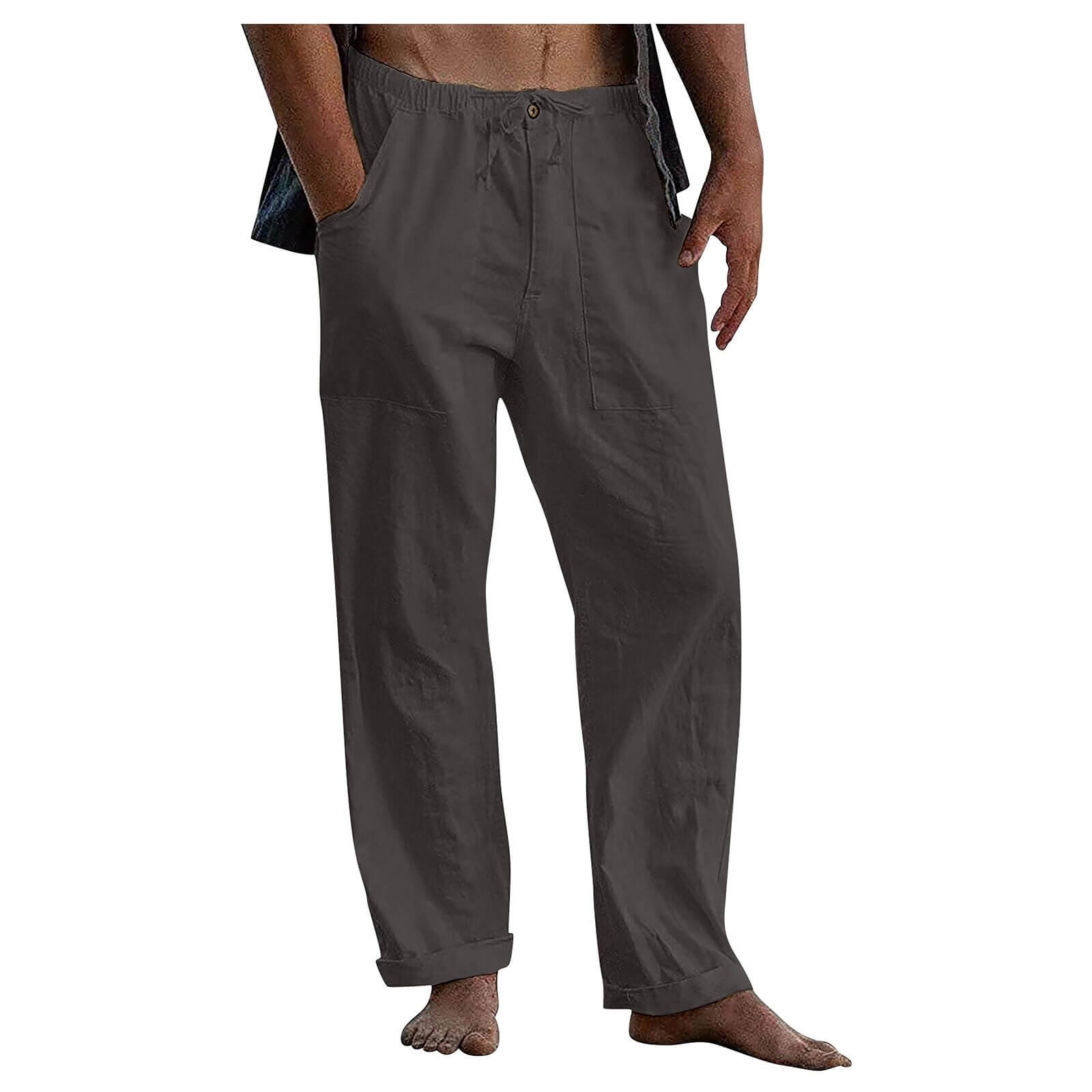 Men's Relaxed Fit Wide Leg Casual Pants with Drawstring Waist – Breathable Cotton Linen Blend Trousers for Everyday Wear & Travel | Thomler