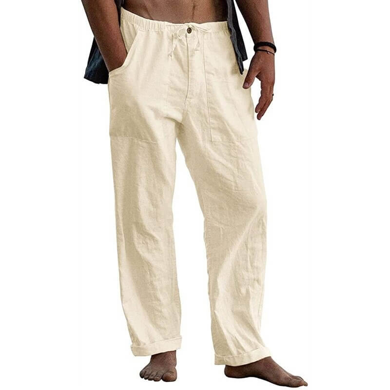 Men's Relaxed Fit Wide Leg Casual Pants with Drawstring Waist – Breathable Cotton Linen Blend Trousers for Everyday Wear & Travel | Thomler