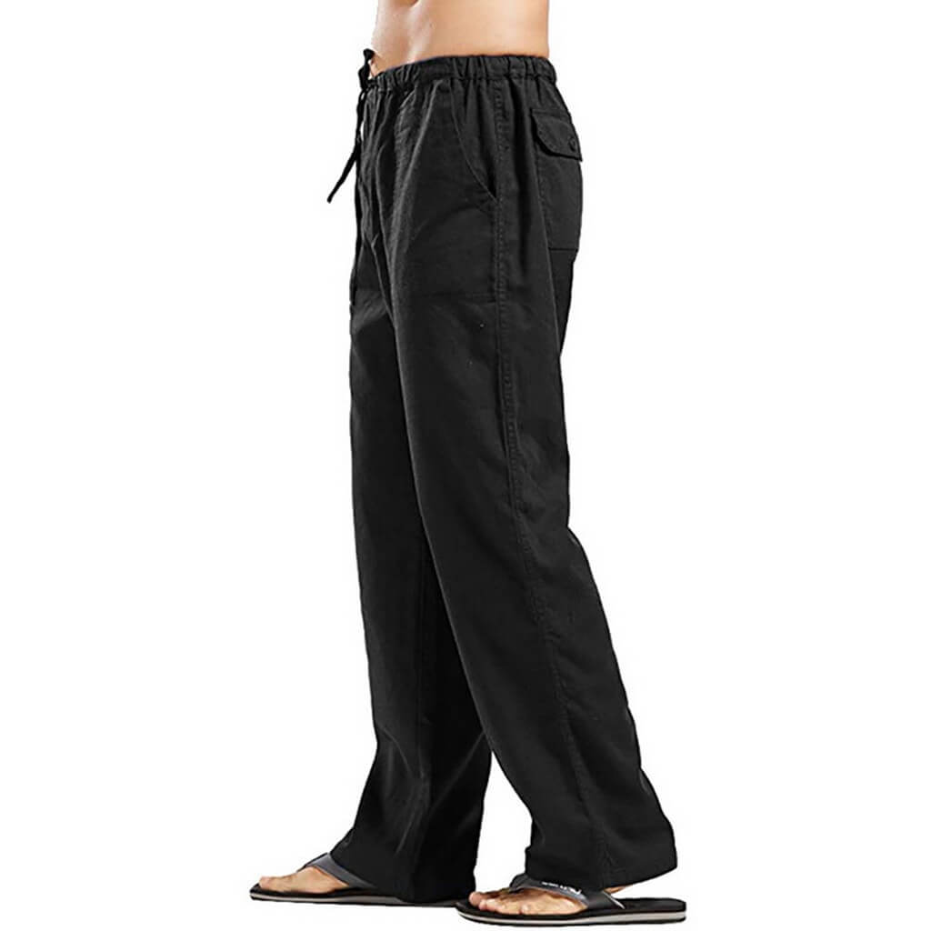 Men's Relaxed Fit Wide Leg Casual Pants with Drawstring Waist – Breathable Cotton Linen Blend Trousers for Everyday Wear & Travel | Thomler