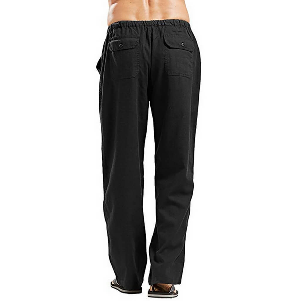 Men's Relaxed Fit Wide Leg Casual Pants with Drawstring Waist – Breathable Cotton Linen Blend Trousers for Everyday Wear & Travel | Thomler