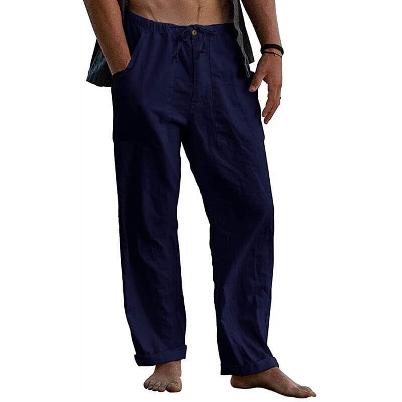 Men's Relaxed Fit Wide Leg Casual Pants with Drawstring Waist – Breathable Cotton Linen Blend Trousers for Everyday Wear & Travel | Thomler