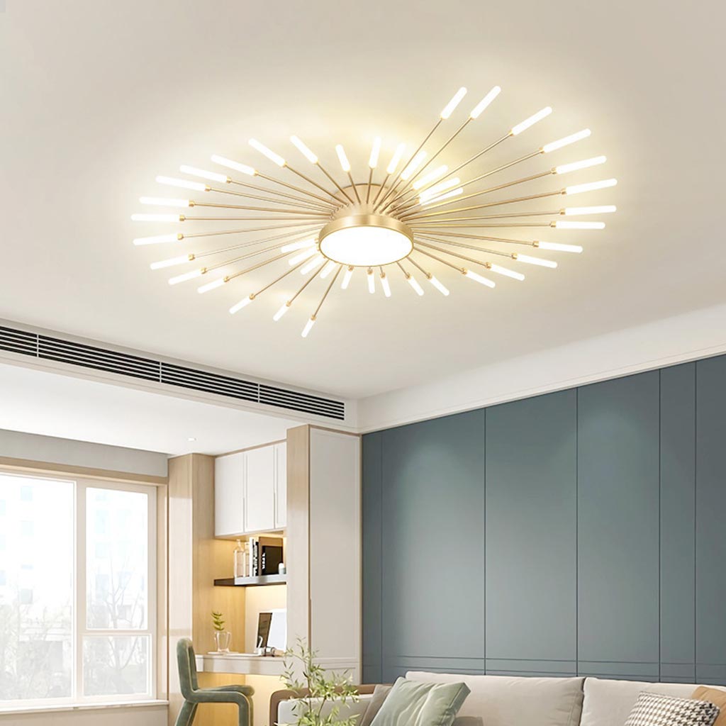 Ceiling Light LED Aluminum 31.5 in Semi Flush Modern Black Gold Living Room Bedroom Dining Room Decorative Lighting | Thomler