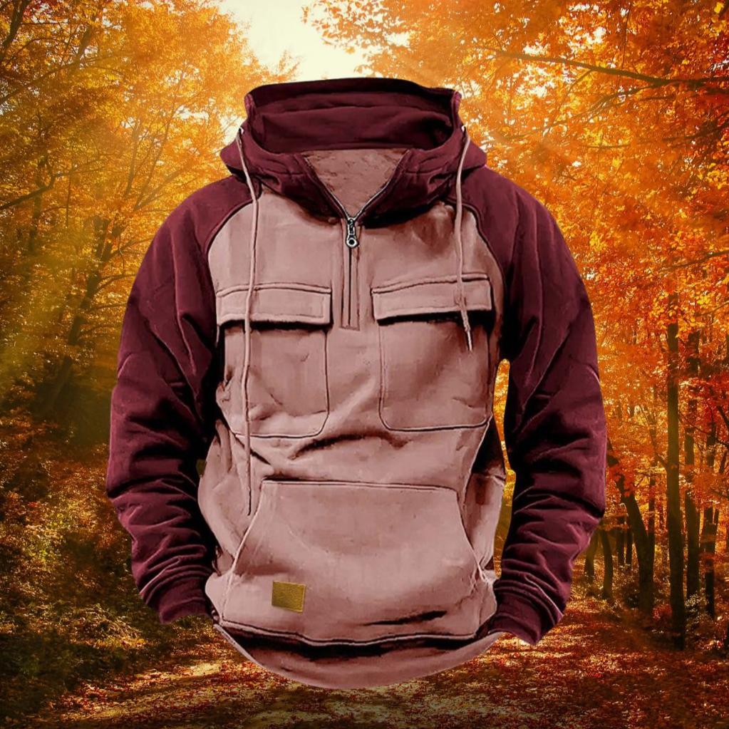 Quarter Zip Pullover Hoodie Men's Lightweight Cotton Blend Kangaroo Pocket Adjustable Hood Casual Outdoor Layering Piece | Thomler