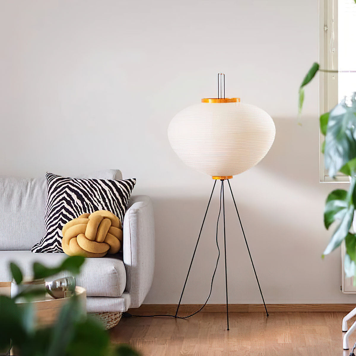 Akari Floor Lamp 47 in Mulberry Paper White Indoor Ambient Lighting Decorative Sculpture | Thomler