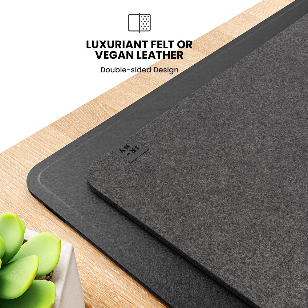 Wireless Charging Desk Pad with Dual Qi Charger & Reversible Surface – Vegan Leather & Felt Mat for Home Office | Thomler