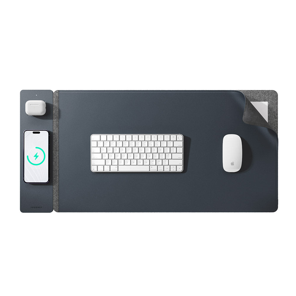Wireless Charging Desk Pad with Dual Qi Charger & Reversible Surface – Vegan Leather & Felt Mat for Home Office | Thomler