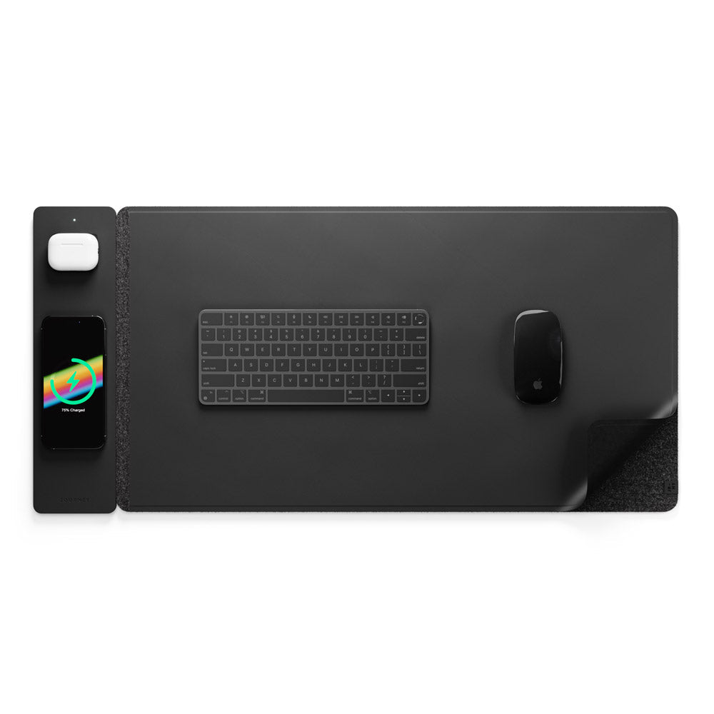 Wireless Charging Desk Pad with Dual Qi Charger & Reversible Surface – Vegan Leather & Felt Mat for Home Office | Thomler