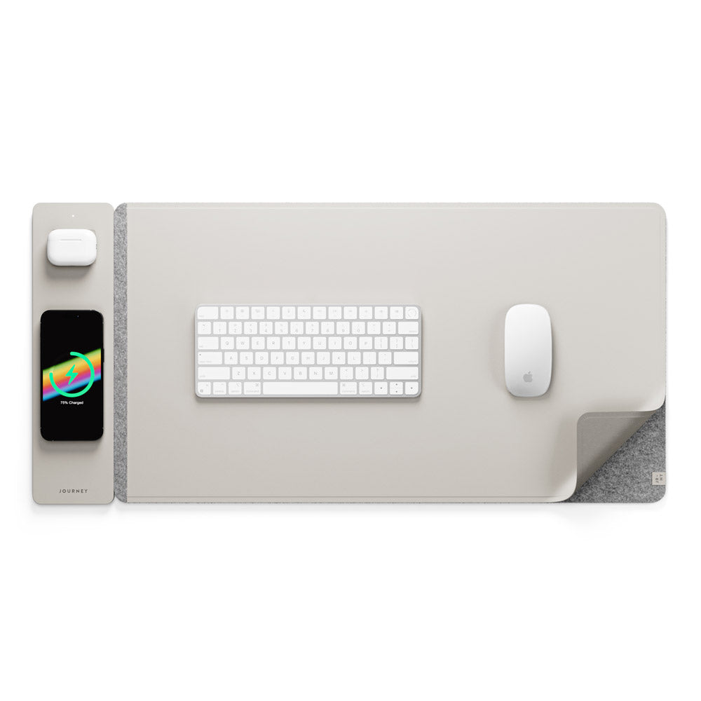 Wireless Charging Desk Pad with Dual Qi Charger & Reversible Surface – Vegan Leather & Felt Mat for Home Office | Thomler