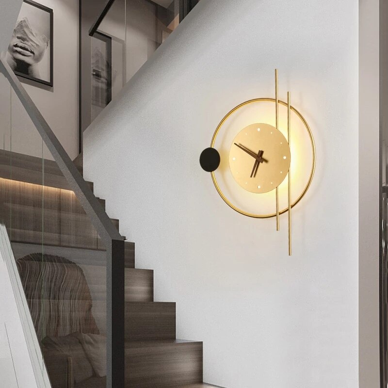 Wall Clock Metal 57.0 cm Gold LED Living Room Hallway Modern Decorative Illuminated Office Wall Lighting Timepiece | Thomler