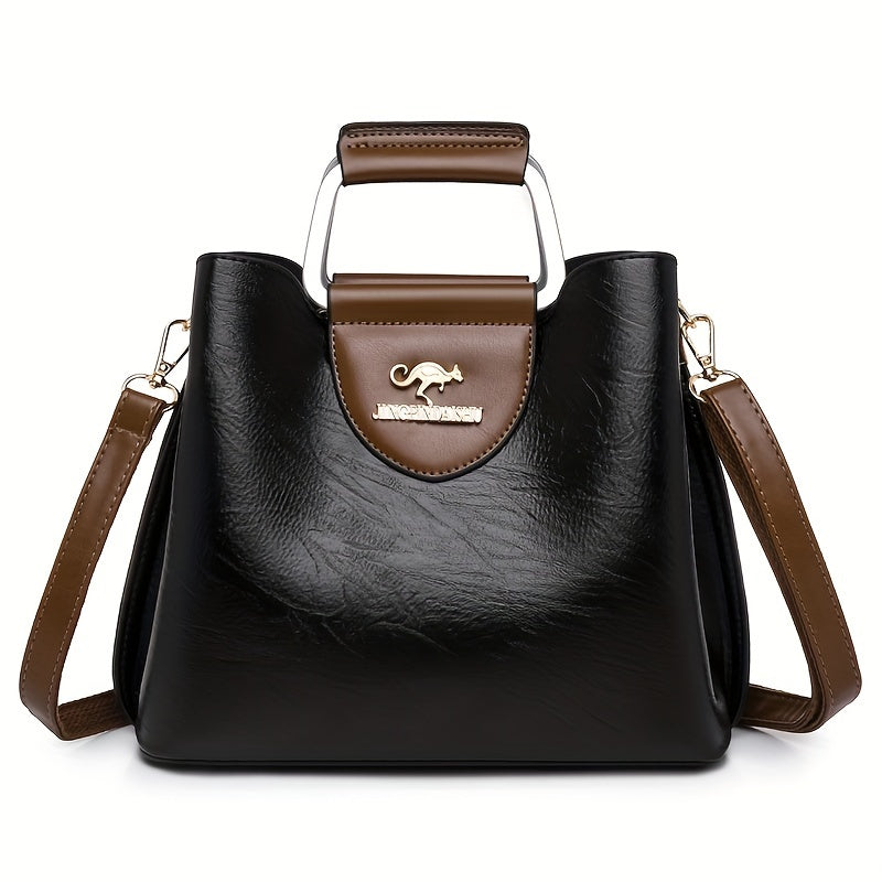 Genuine Leather Shoulder Bag Crossbody Purse Two-Tone Organizer for Women Work Travel Daily Use | Thomler