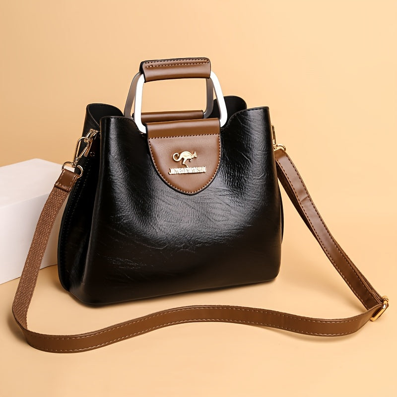 Genuine Leather Shoulder Bag Crossbody Purse Two-Tone Organizer for Women Work Travel Daily Use | Thomler