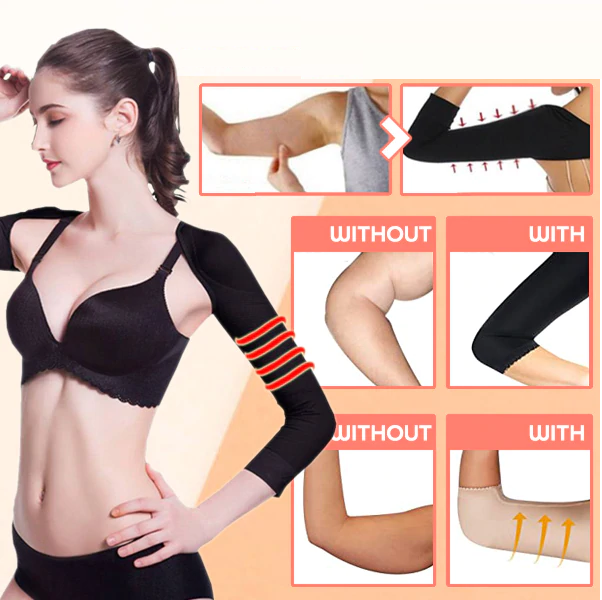 Compression Arm Sleeves with Posture Support for Women – Slimming Upper Arm Shaper & Back Corrector | Thomler