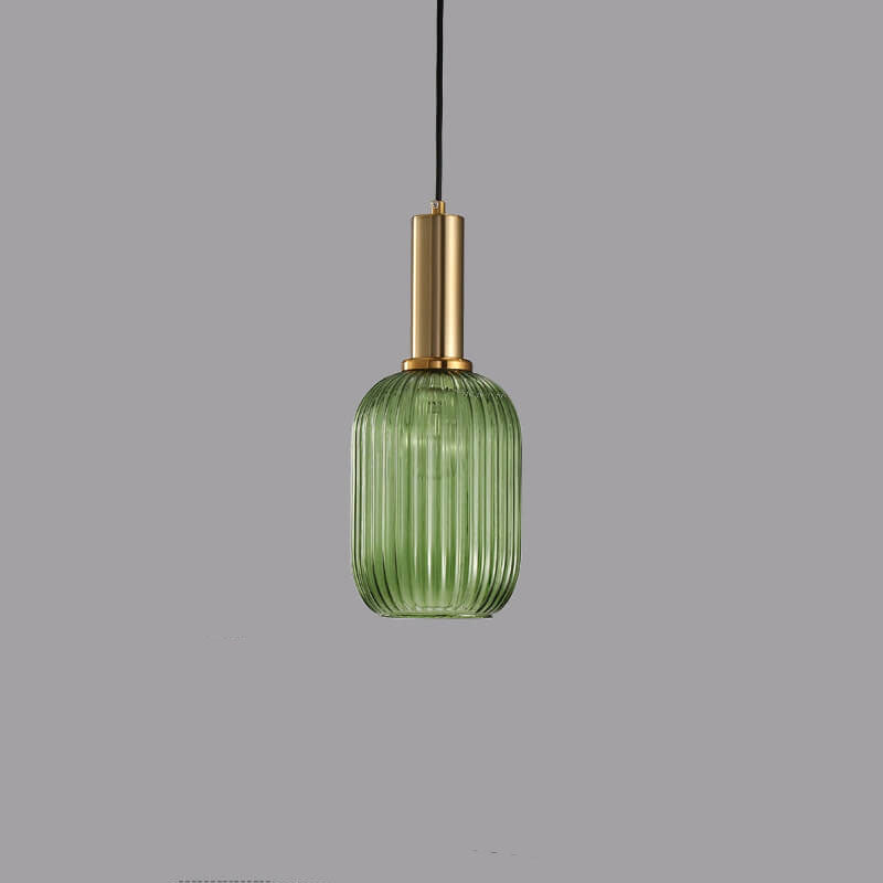 Ribbed Glass Cylinder Hanging Fixture Single-Bulb Suspension Lamp for Kitchen Island Dining Room Entryway | Thomler