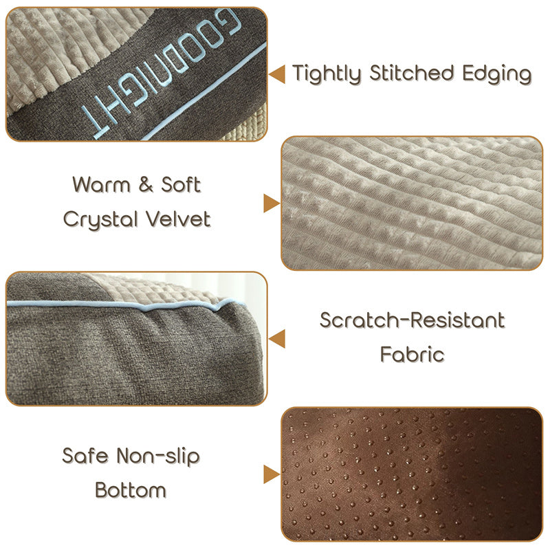 Dog Bed Crystal Velvet 80.0 cm x 64.0 cm Orthopedic Brown Indoor Sleeping Cushion Raised Rim Washable Pet Bed | Thomler