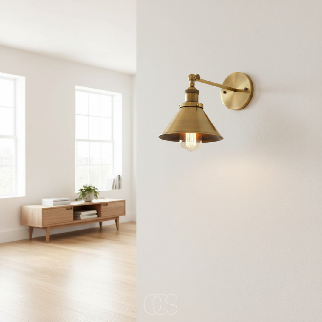 Adjustable Brass Wall Sconce with Vintage Design for Living Room, Bedroom & Hallway | Industrial Metal Fixture, E26 Socket | Thomler