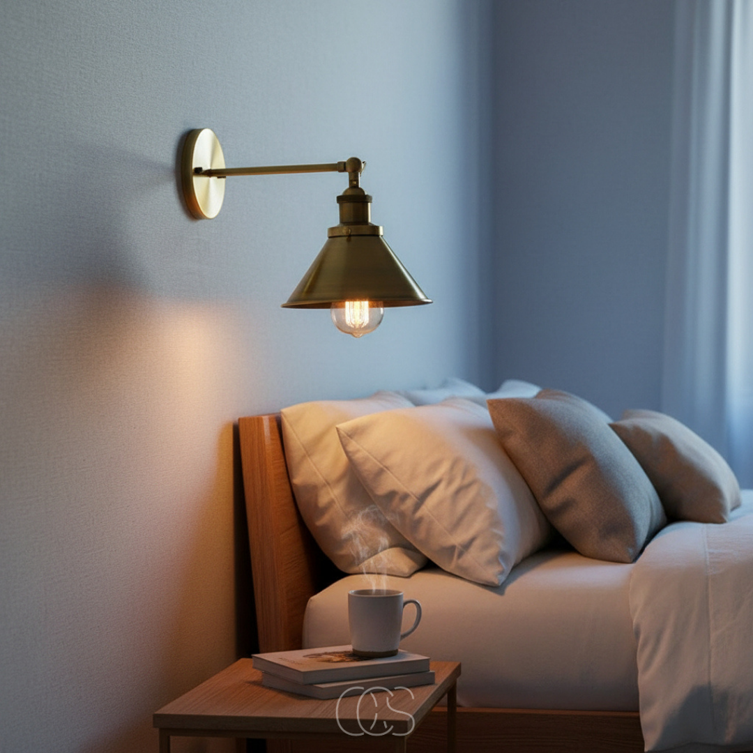 Adjustable Brass Wall Sconce with Vintage Design for Living Room, Bedroom & Hallway | Industrial Metal Fixture, E26 Socket | Thomler