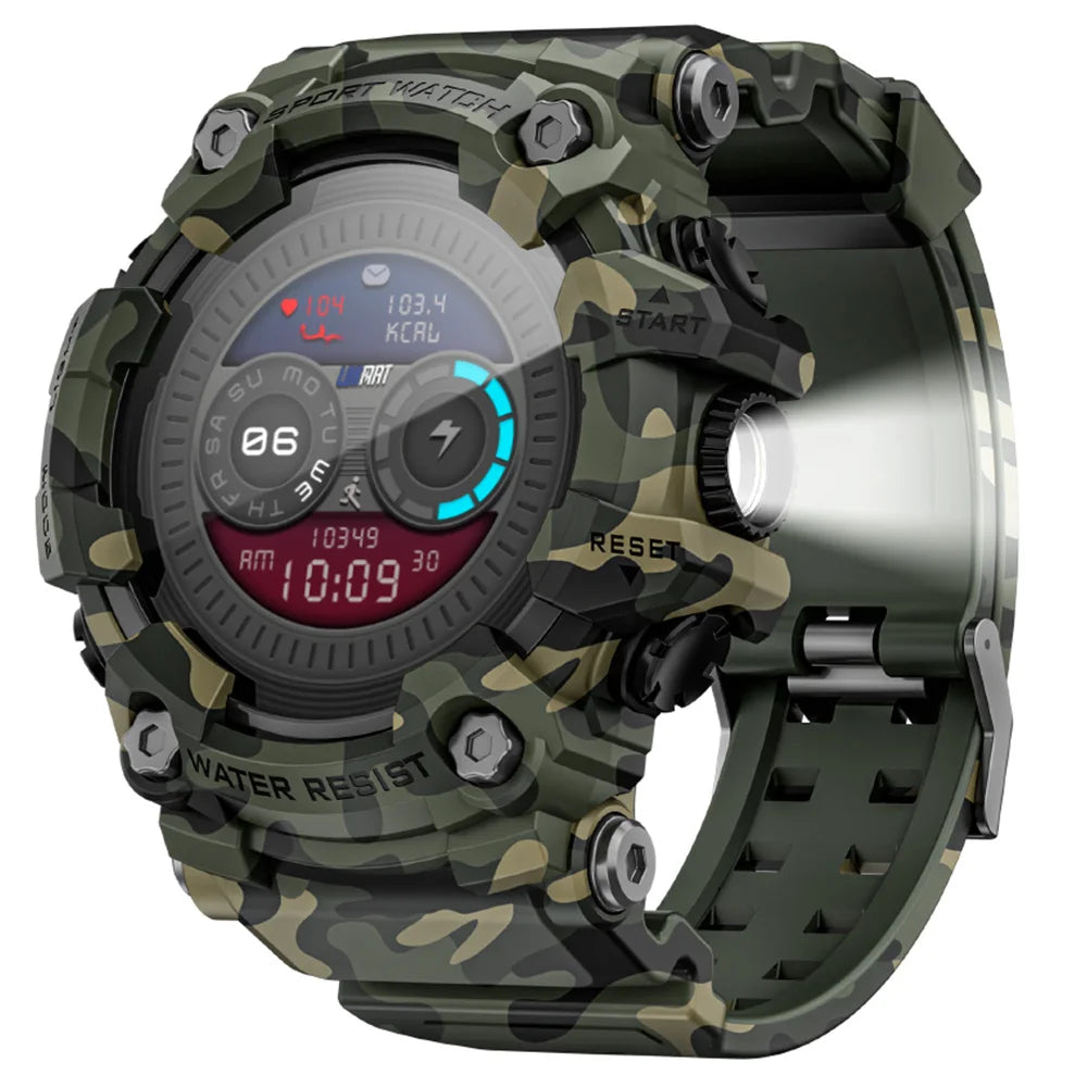 Rugged Fitness Tracker Watch 1.3-inch HD Touchscreen 100+ Sport Modes Bluetooth Calling Heart Rate Sleep Monitor IP68 Waterproof 15-Day | Thomler
