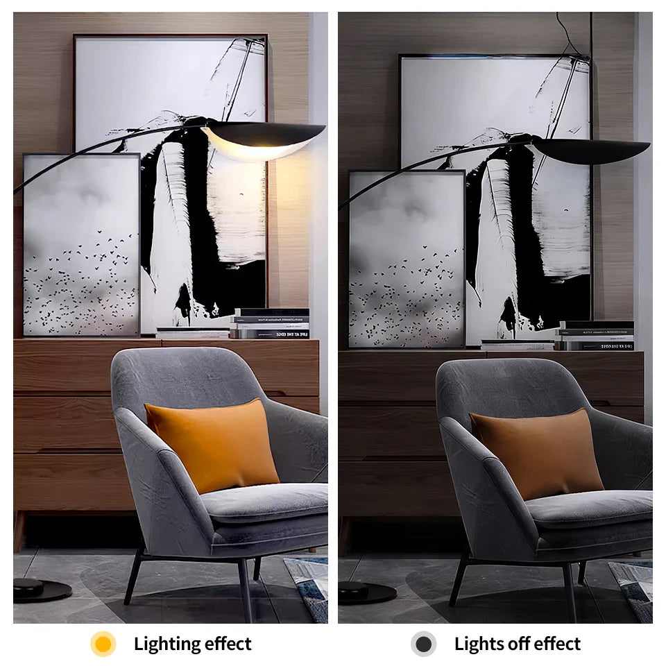 Floor Lamp Acrylic Leaf Shade 3 Colour Dimmable Black Living Room Reading Light Curved Arc Lamp | Thomler