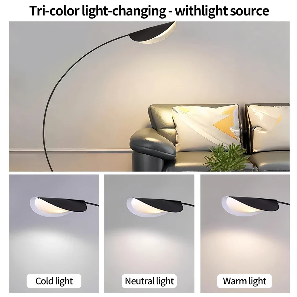 Floor Lamp Acrylic Leaf Shade 3 Colour Dimmable Black Living Room Reading Light Curved Arc Lamp | Thomler