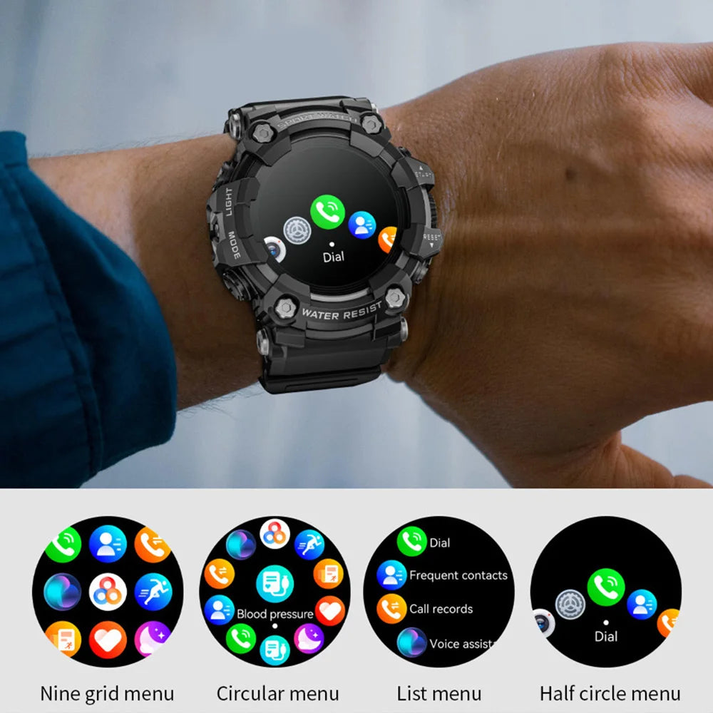 Rugged Fitness Tracker Watch 1.3-inch HD Touchscreen 100+ Sport Modes Bluetooth Calling Heart Rate Sleep Monitor IP68 Waterproof 15-Day | Thomler