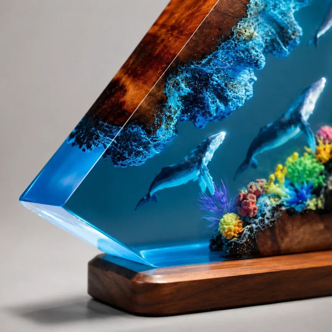 Ocean Reef Resin Night Light with Color-Shifting LED Base – Whale & Coral Sculpture for Bedroom Desk Shelf Display Home Decor | Thomler