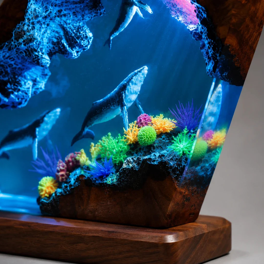 Ocean Reef Resin Night Light with Color-Shifting LED Base – Whale & Coral Sculpture for Bedroom Desk Shelf Display Home Decor | Thomler