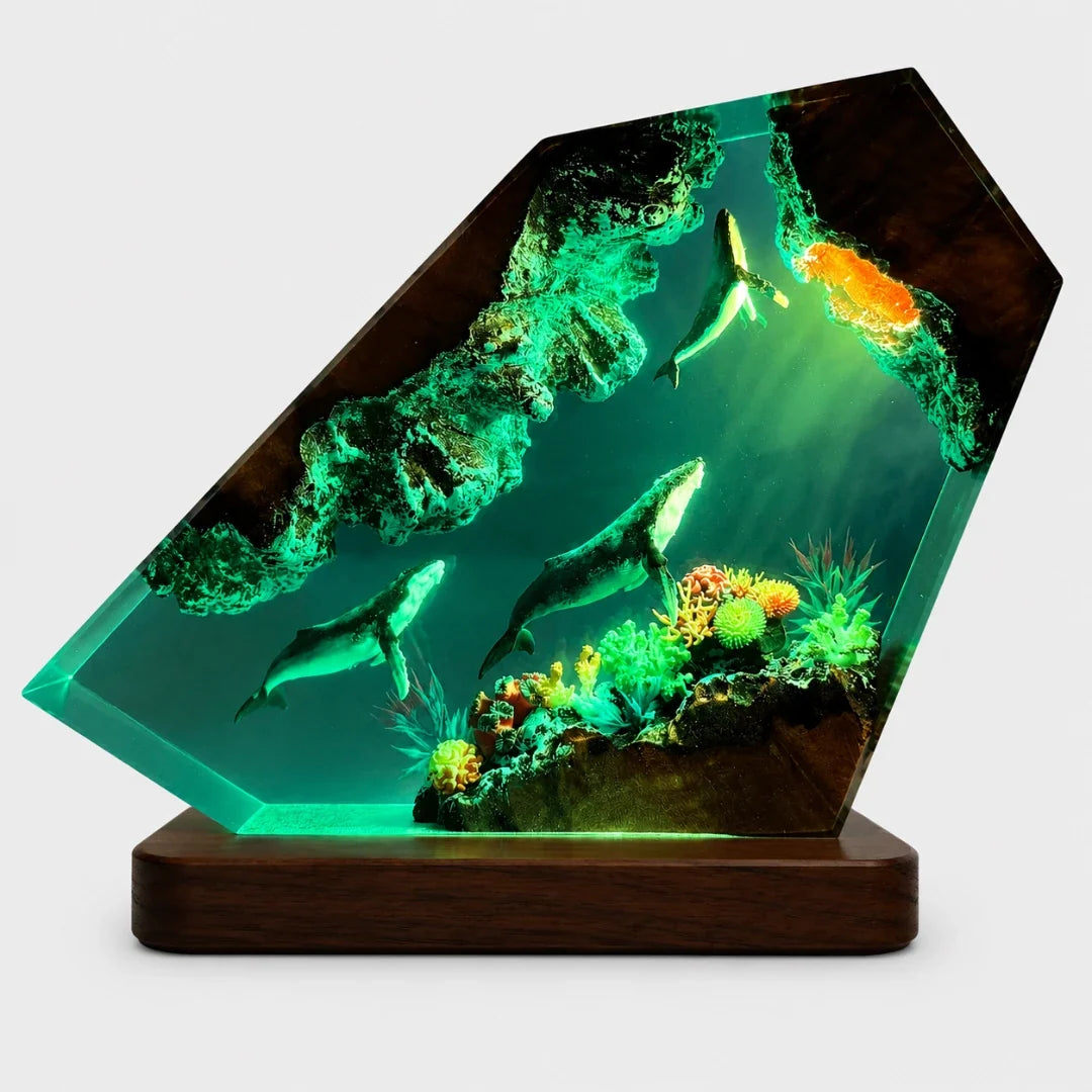 Ocean Reef Resin Night Light with Color-Shifting LED Base – Whale & Coral Sculpture for Bedroom Desk Shelf Display Home Decor | Thomler